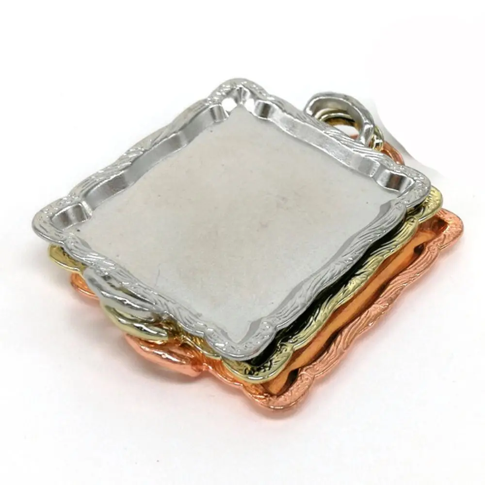 

2pcs Mini Dollhouse Miniature Accessories High Quality 70*47mm 3 Colors Alloy Tea Tray Doll House Decor Dollhouse Decoration
