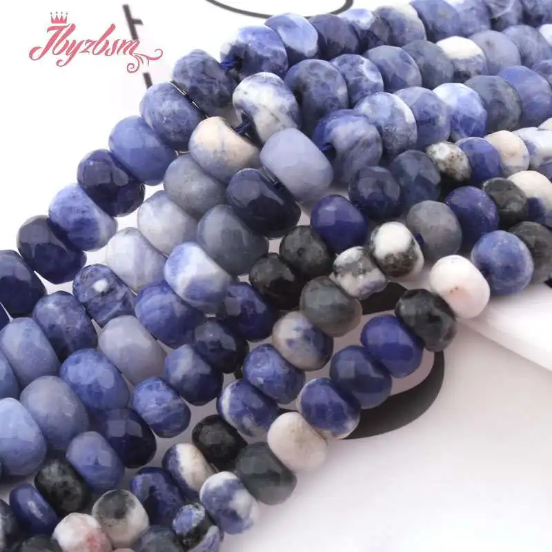 

3x6.4x8mm Frost Smooth Faceted Blue Sodalite Rondelle Spacer Beads for DIY Accessories Necklace Bracelet Jewelry Making 15"