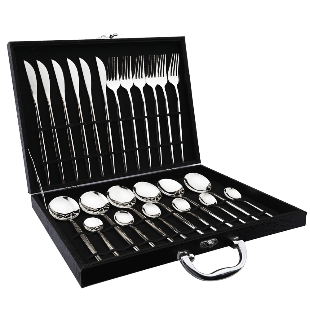 

Drmfiy Dinnerware Set 24pcs/set Knife Fork Spoons Stainless Steel Cutlery Silverware Western Tableware with Gift Box Flatware