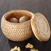 Bamboo Basket Useful Handmade Crafts Woven Double Layer Basket With Cover  Succulent Flower Pot Storage Basket Home Decorations 6