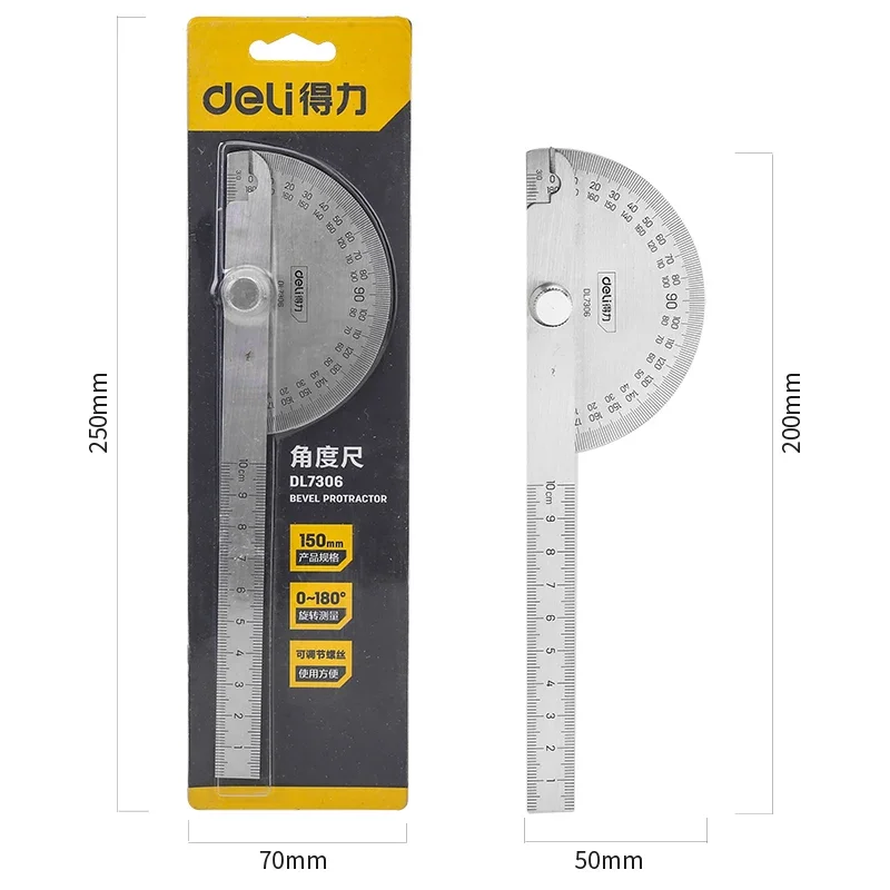 150mm Protractor Metal Angle Ruler Woodworking Measuring Ruler 180 Degree Stainless Steel Angle Gauge Rotary Measuring Tool 1Pcs