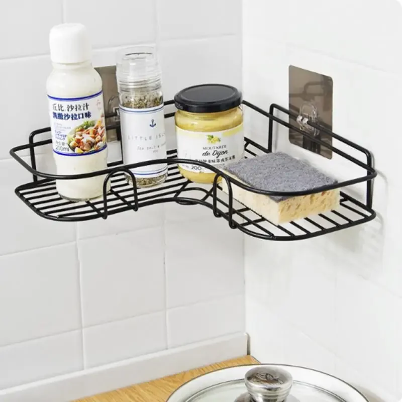 

Punch Free Corner Bathroom Shelf Bathroom Fixtures Wrought Iron Storage Rack Kitchen Tripod Wall Shelf Bathroom Accessories