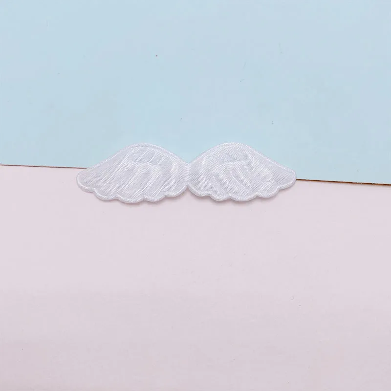 70pcs 6*1,6 cm Satin Engel Flügel gepolsterte Applikationen für Baby kleidung Socken hut Nähen DIY Kopf bedeckung Haars pange Bogen Zubehör Patches – Detail 10