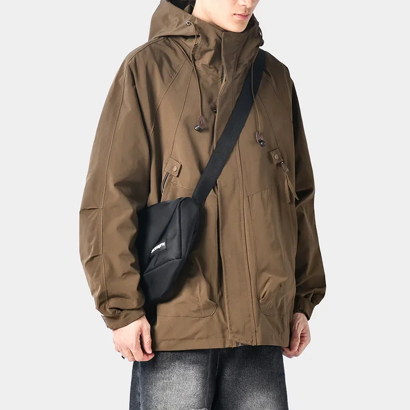 Autumn Outdoor Hooded Charge Coat American Black Coat Men's Loose and Personalized Design Sense Windproof Jacket men clothing