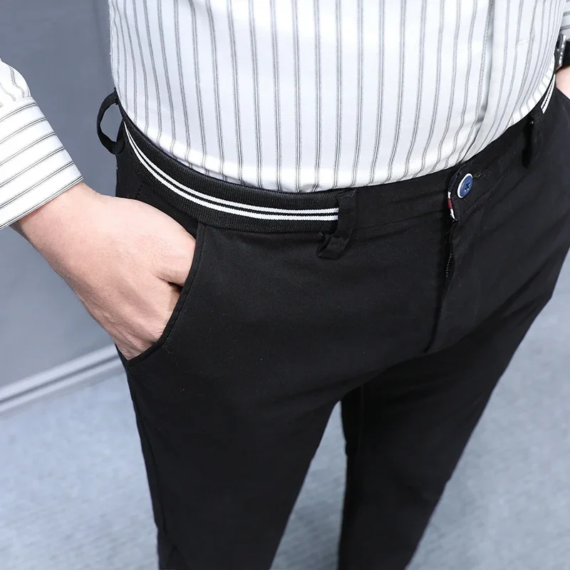 Autumn Men Soft Cotton Lyocell Fabric Casual Business Pants Slim Fit Formal Work Trousers