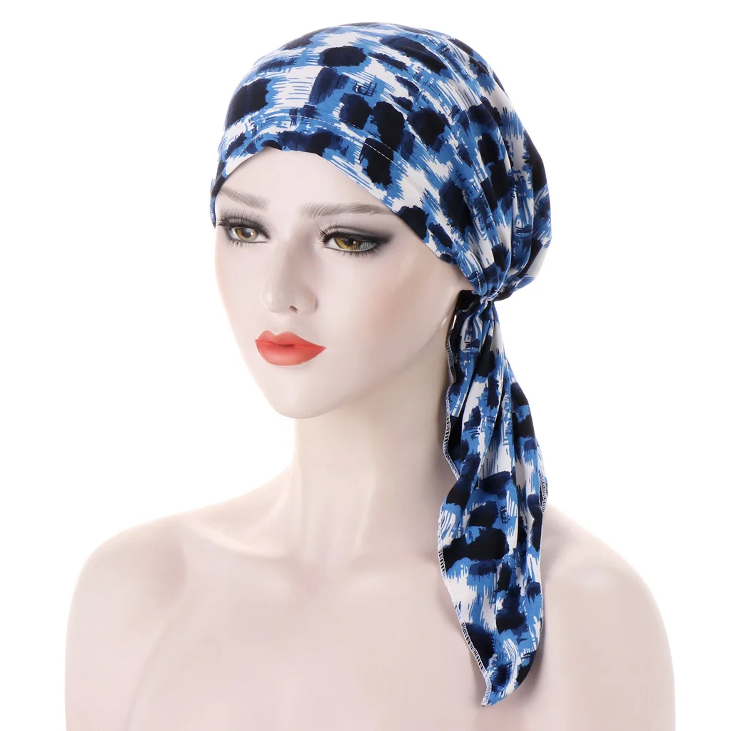 Muslim Hijab Cancer Chemo Caps Flower Print Turban Cap Hair Loss Headscarf Elastic Cotton Headwear