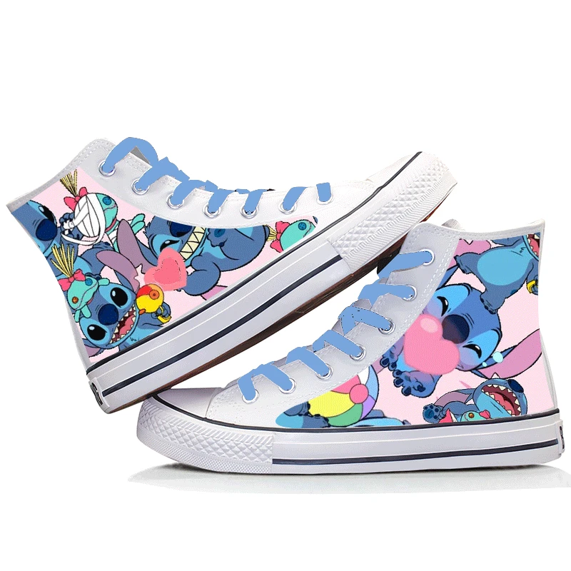 Disney-Lilo & Stitch sapatos de lona, desenhos animados bonitos, padrão  pequeno monstro, top alto, esportes, moda casual - AliExpress