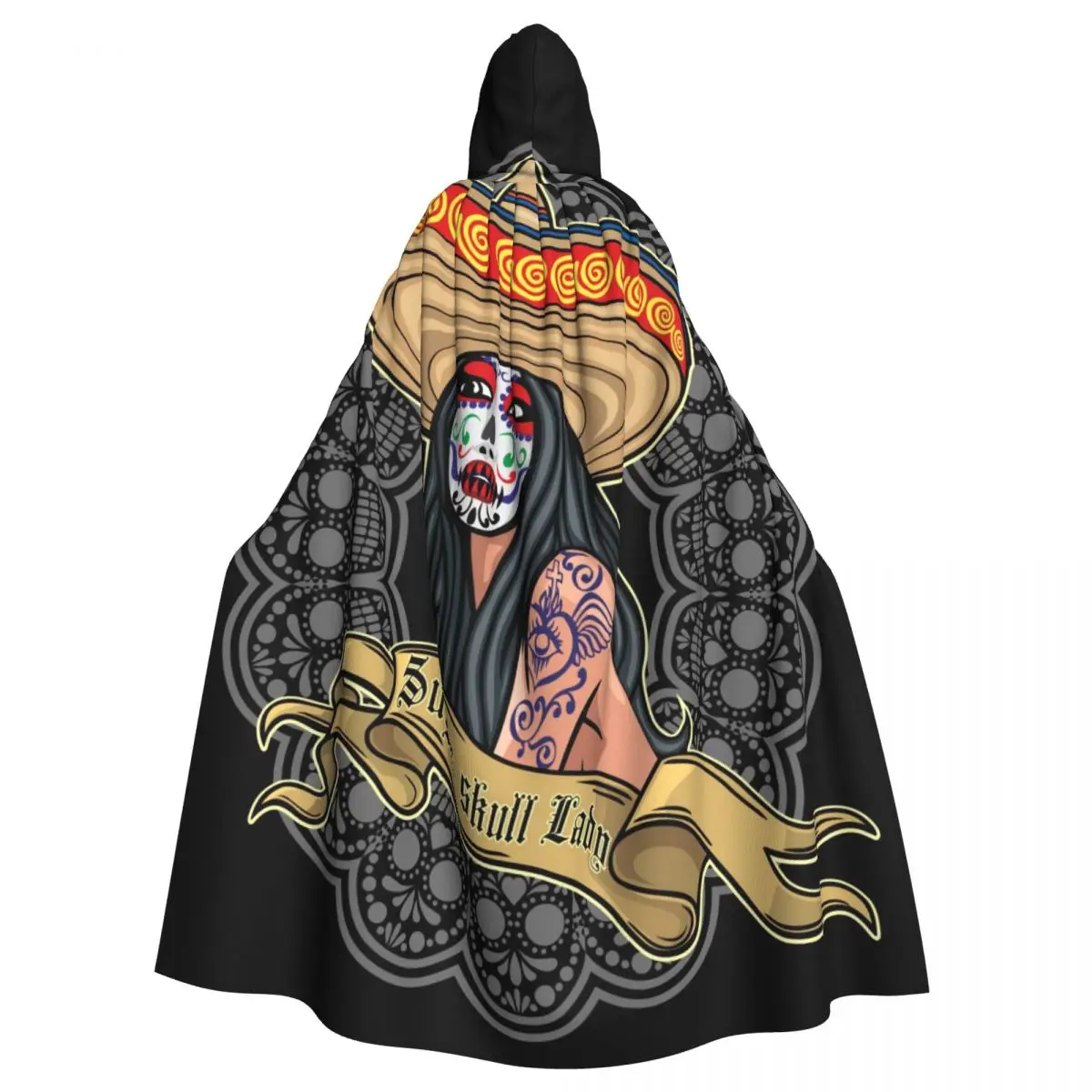 

Mexican Sugar Skull Girl Cloak Hooded Cosplay Costume Halloween Adult Long Party Cape