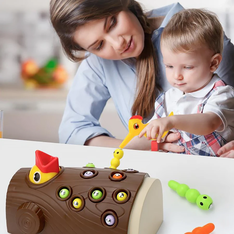 Children's woodpecker toy puzzle early education fishing bug game magnetic birds catch bugs parent-child interaction 4