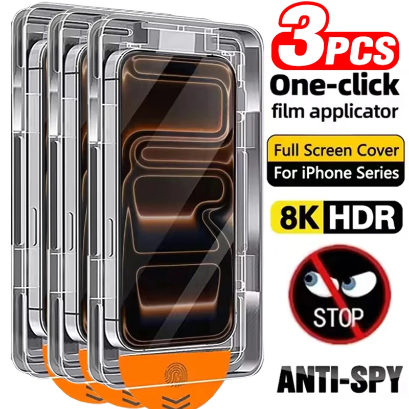 3-Pack Privacy Screen Protector - Tempered Glass Anti-Spy Film with Dust-Free Installation