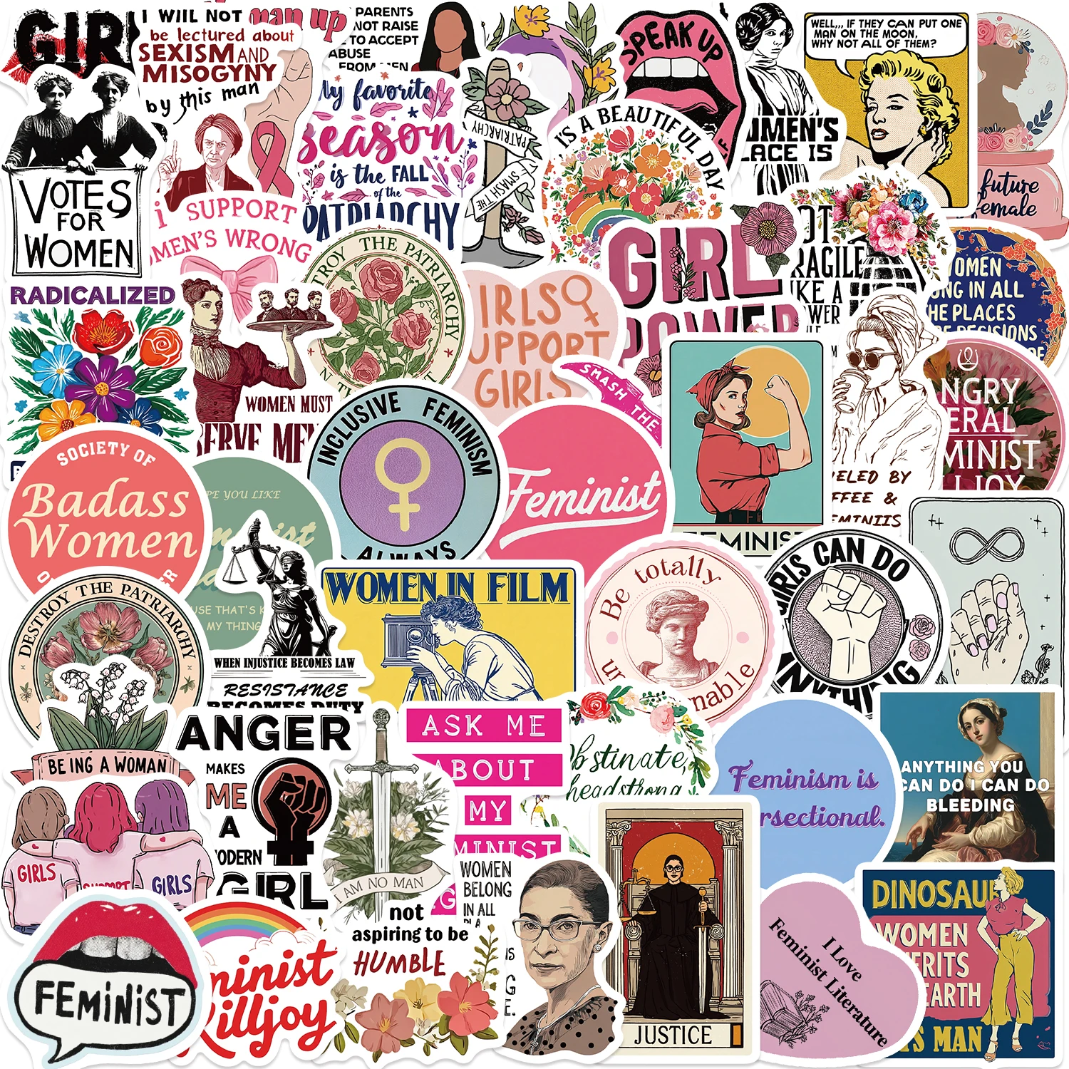 Pink Feminism Inspirational Quotes Stickers Set - 200PCS