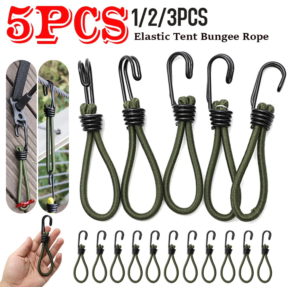 1-5Pcs Tent Elastic Rope Cord with Hook Camping Tent Bungee Rope with Hook  Fixation Elastic Stretch Rope Tent Accessories