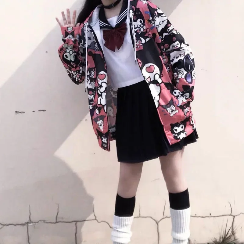 Ladies Men's Autumn Thin Harajuku Sweatshirt Hoodie Cute Kpop Japan Kawaii Hoodie Pocket Casual Pullover Tops Kawaii Hoodie