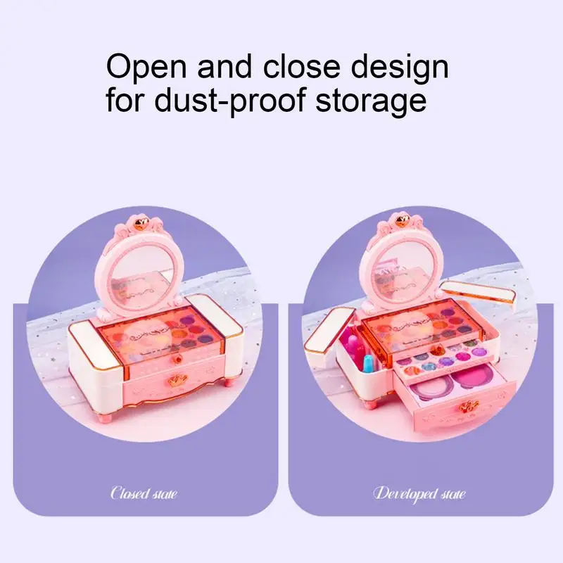 Kids Makeup Kit For Girls Real Washable Makeup Set Princess Play Make Up Toys Toddler Cosmetic Set Makeup Vanities Children's 6