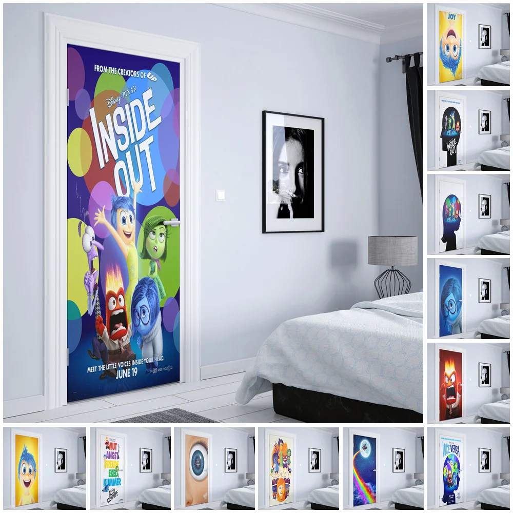 Disney Movie Inside Out Kawaii Door Sticker Home Door Elevator Room Stampe Nordiche Wall Art Decoration Estetica Hd Wall Sticker