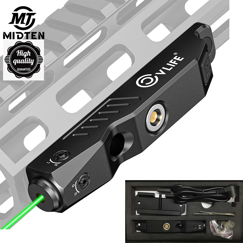 Laser Sight MIDTEN Green M-Lok Picatinny Rail Magnetic Rechargeable Low Profile Tactical Strobe Function