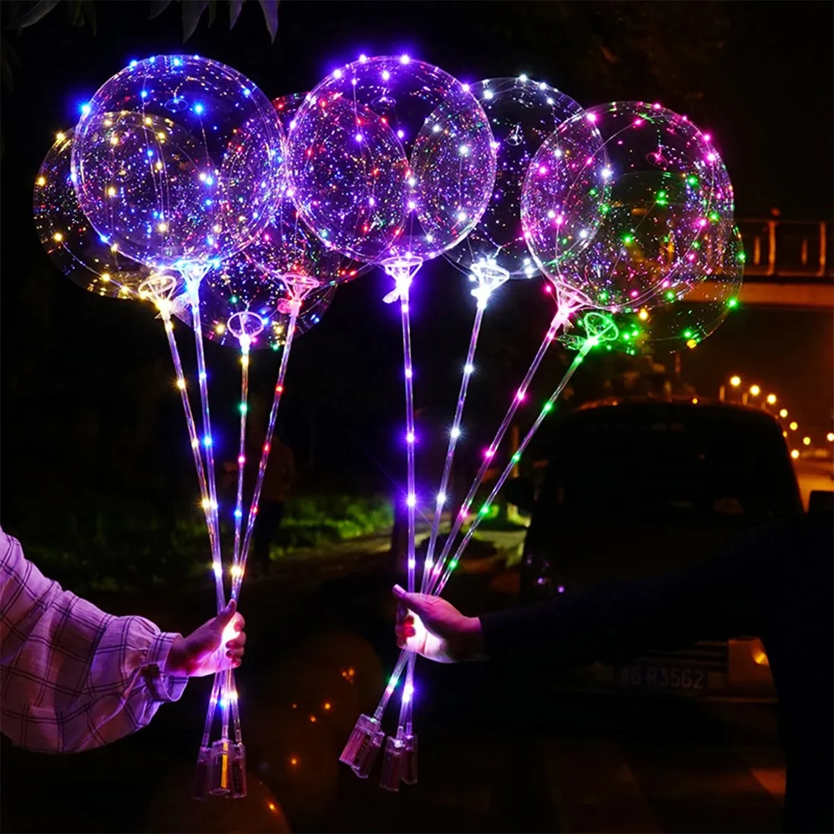 LED light Up Balloons Luminous Bubble Balloon with Light String and Sticks for Wedding Party Decor