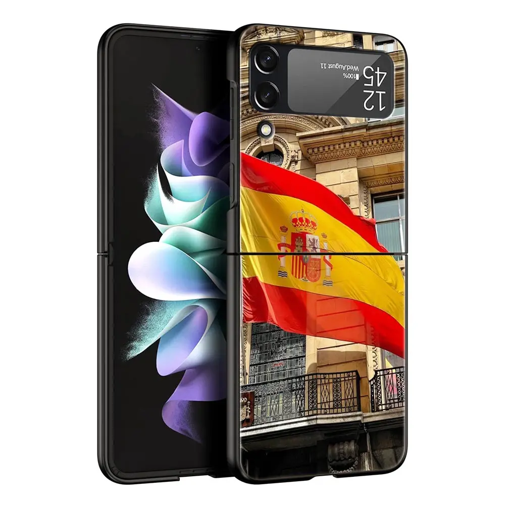 Foldable Spain Flag Hard Shell Phone Case - Sleek Black Design