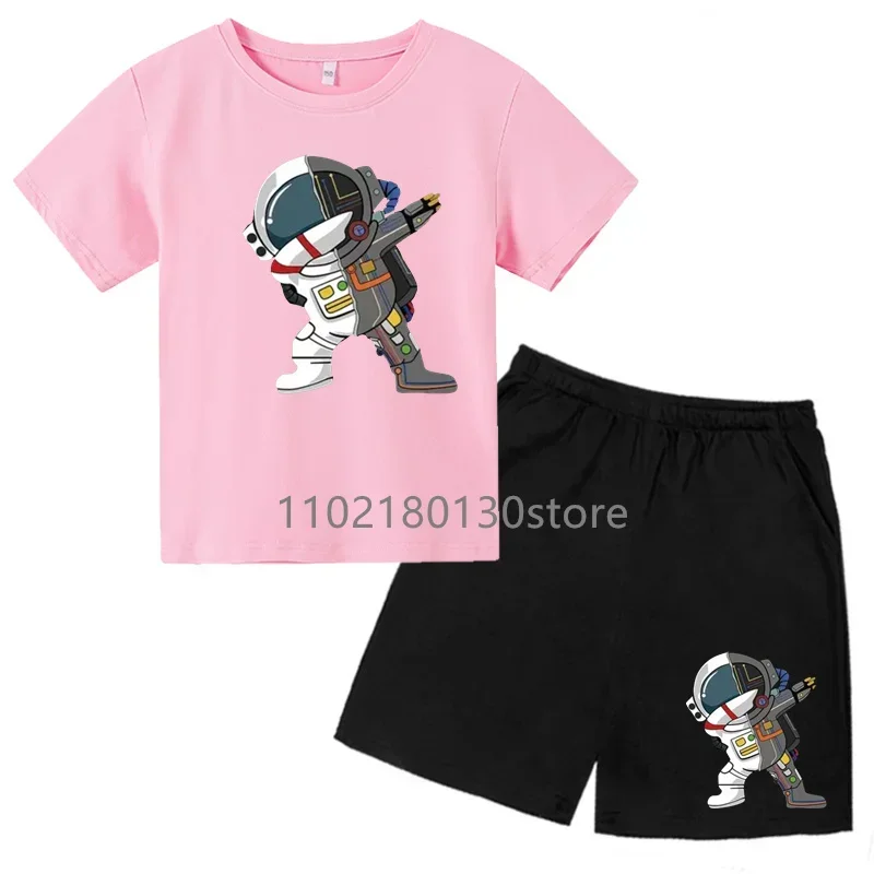 New astronaut Cartoon Cute Pattern Printed T Shirt+Shorts Sets Children's Summer Fashion Short Sleeve 2-Pieces Suits