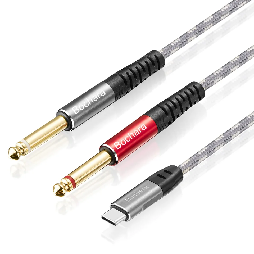 Braided Type C to Dual 6.35mm Audio Cable with Built-in DAC and Shielding