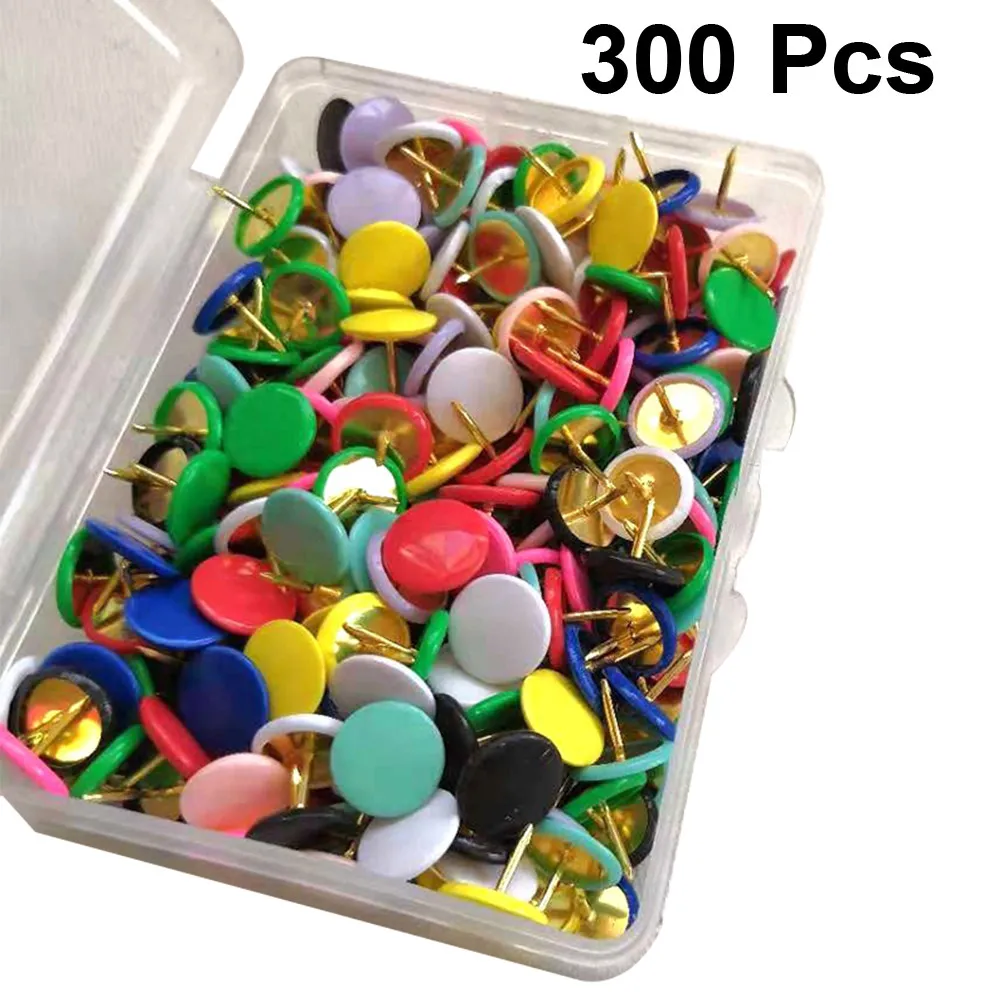 300pcs 다채로운 푸시 핀 플라스틱 플랫 드로잉 압정 장식 사무용품 게시판 코르크보드용