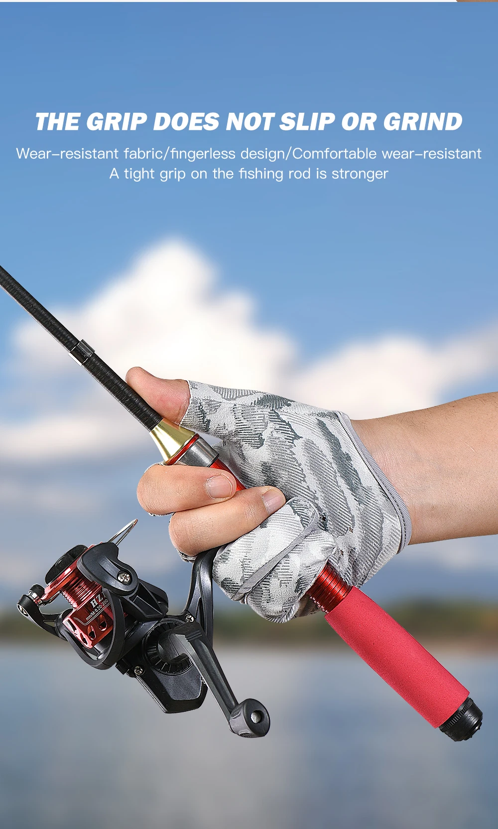 Description Picture 4 of item1 Pair Fishing Gloves for Men Summer Fishing Road Sub Sunscreen and Anti Slip Ice Silk Breathable Thin Three Finger Cut Gloves