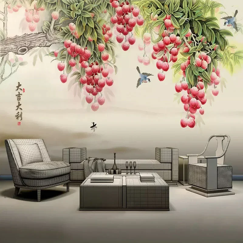 

Custom Photo Wallpapers Chinese Style Hand-painted Fruit Bird Murals Living Room TV Background Home Decor Wall Cloth 3D Fresco