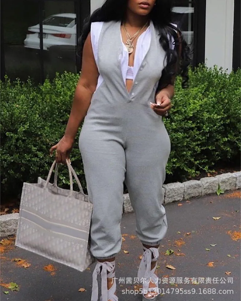 

Sexy Fake 2 Piece Sleeveless Women's Jumpsuit Overall Fall Romper Party Prom High Waist Streetwear Regular Fit Jumpsuits Summer