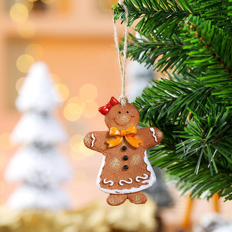 Resin Gingerbread Man Ornaments Cute Xmas Hanging Christmas Tree Ginger Man Figurines Pendant Xmas Party Holiday Decorative