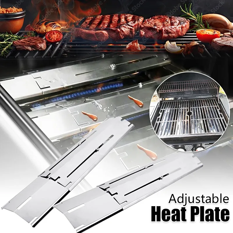 Adjustable Barbecue BBQ Grill Flame Tamers Burner Covers Heat Deflectors Stainless Steel Gas Grill Replacement Parts 1-4Packs