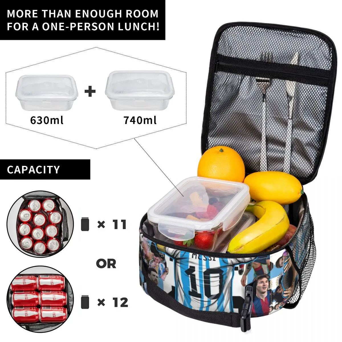 Lionel M-Messi Insulated Lunch Bags Food Container Bags Portable Thermal Cooler Football Sports Lunch Boxes For School Office 5