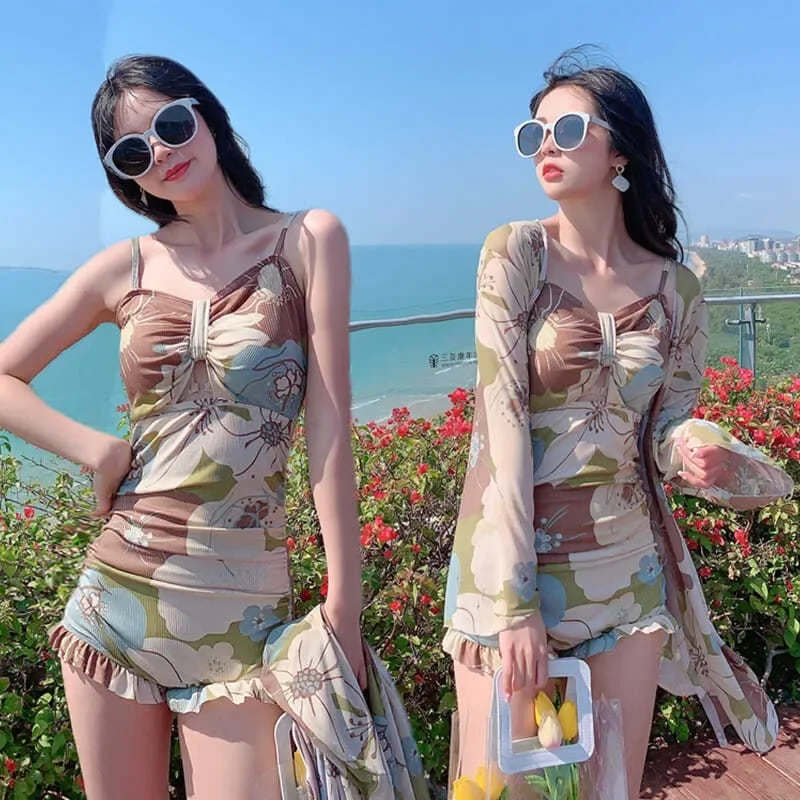 

2023 Woman Three-Piece Set Korean Women's Solid Bikini Triangle BikiniS High Waist Swimsuit Hot Spring Bathing Suit Dropship