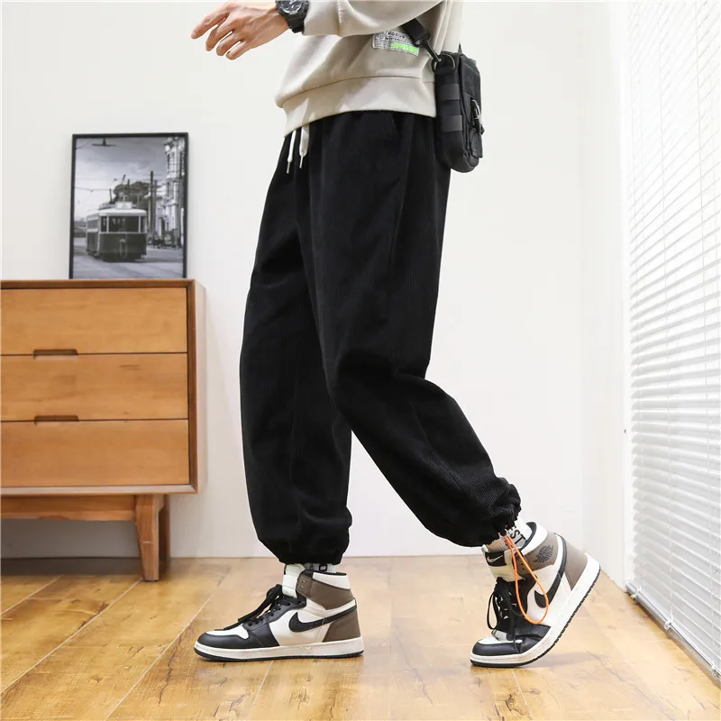Corduroy Trousers Men'S Loose Straight Leg Trousers In Winter Men'S Sports Casual Trousers Drawstring Leggings
