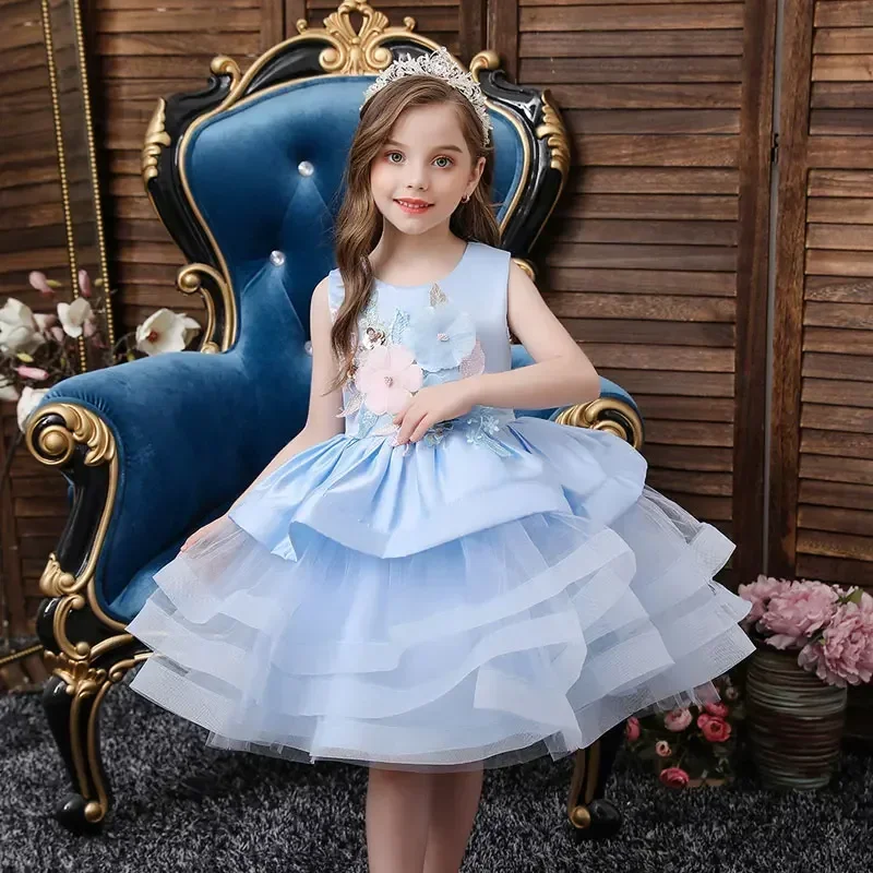 

Fashion Flower Girl Dresses for Weddings Mesh Lace Sleeveless Girls Dresses Summer Princess Dress for Girls 1-8 Years