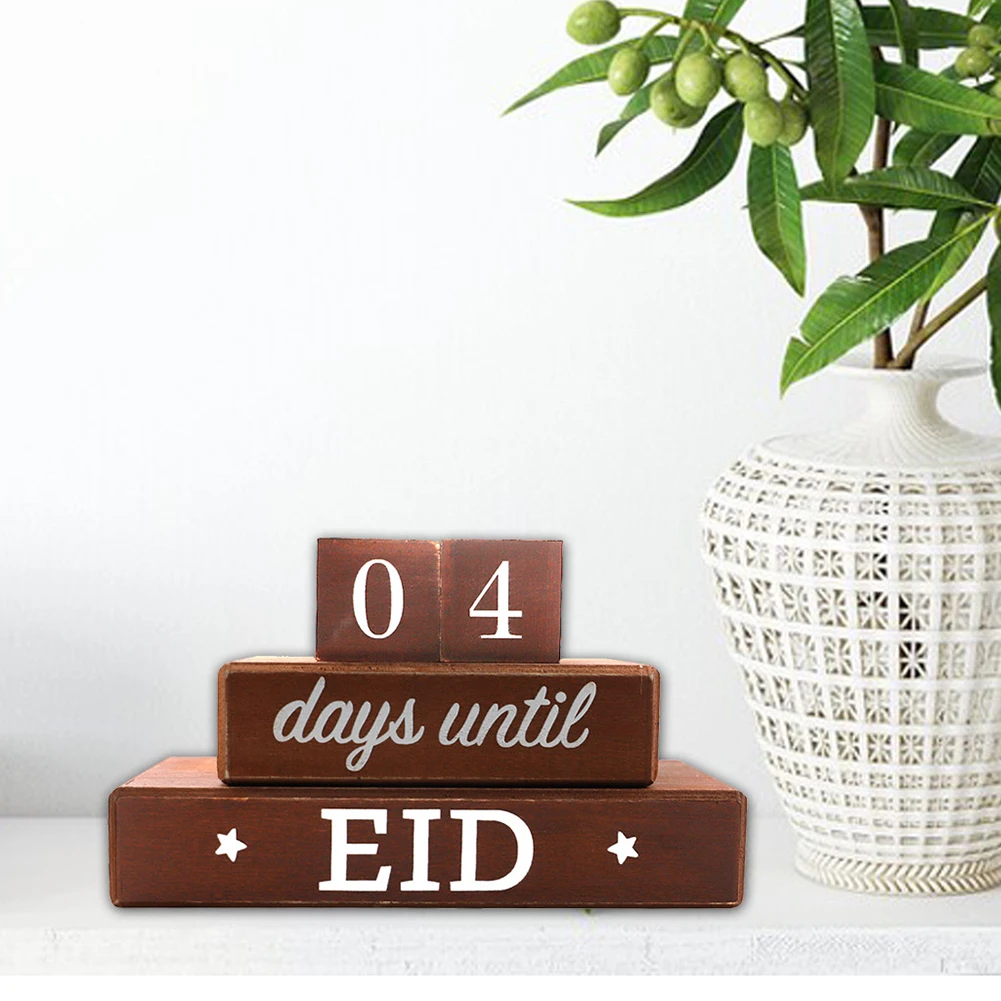 4 Pieces Ramadan Calendar Block Set Ramadan Advent Countdown Eid Calendar Wooden Ornament Block For Home Table Decor