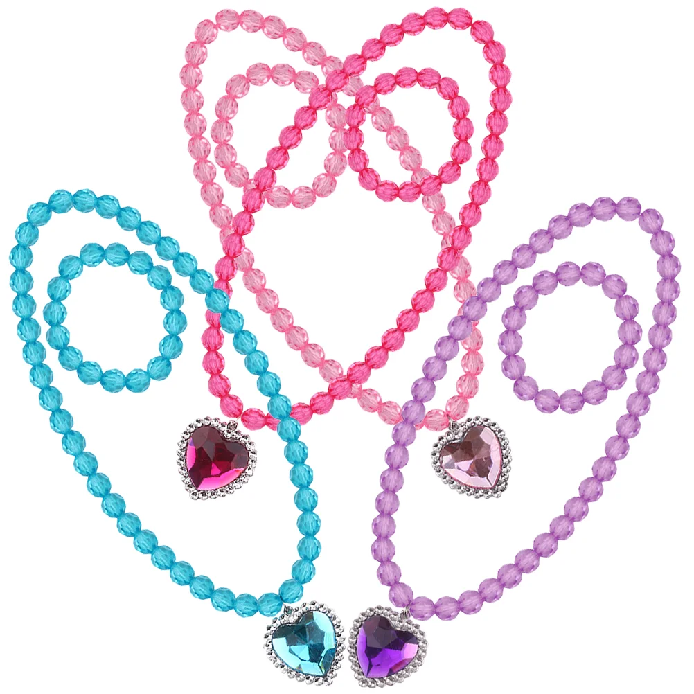 4 Sets Children's Necklace Eye-catching Jewelry Kids Gift Bracelet Decors Toddler Girl for Girls Little Princess Plastic