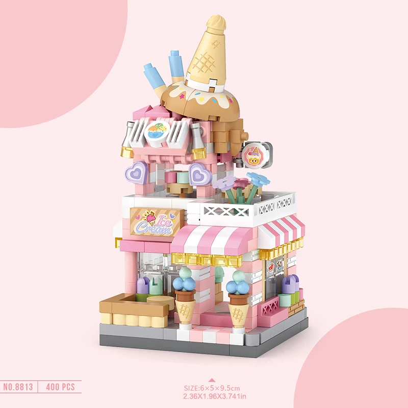 City Street View Building Block Set DIY Ice Cream Coffee Flower Shop Model Building Toy Ideal for Home Decor and Holiday Gifts 2