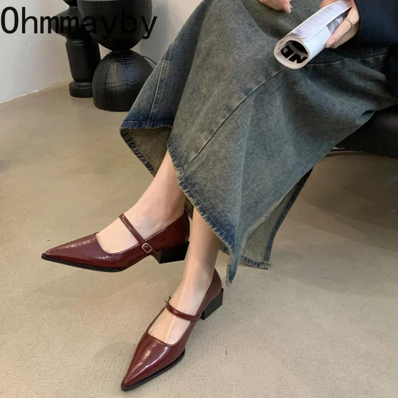 Retro Style Women's Mary Jane Shoes Fashion Shallow Pointed Toe Comfort Office Pumps