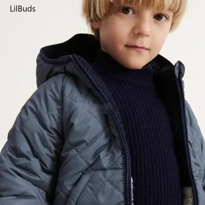 Kids Fashion Casual Winter down Jacket Reversible for Children Clothes Hooded Fleece Zipper Coat Baby Boys Girls Outerwear