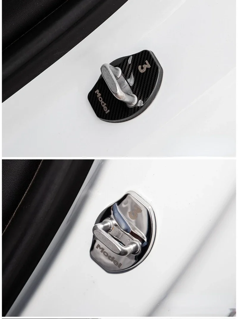Couvercle de protection en acier inoxydable pour boucle de verrouillage de porte de voiture Tesla modèle 3 Y accessoires de décoration de protection 2017-2023_voghion.com