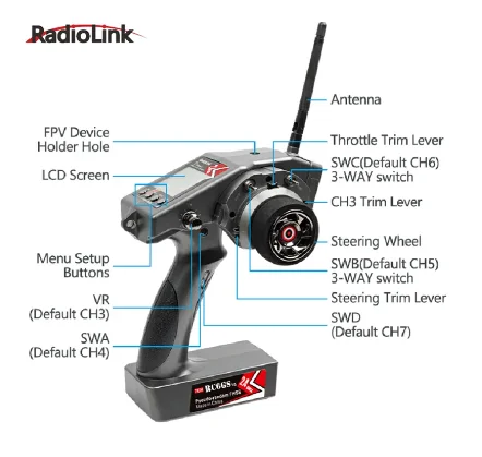 Radiolink RC6GS V3 2.4G 7 채널 RC 라디오 송신기 및 자이로 수신기 R7FG RC 자동차 보트 용 새로운 업그레이드 된 원격 컨트롤러