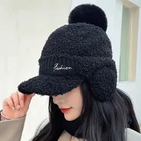 Fashion Solid Color Warm Earmuffs Cap Thermal Thick Knitted Baseball Cap Versatile Windproof Ear Flap Protection Hat Skiing