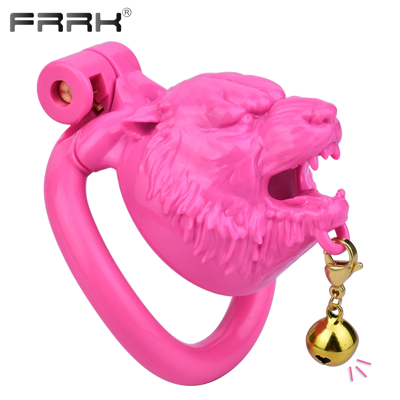 FRRK Auspicious Cub Chastity Cage Device with Metal Bell for Man Metal Penis Rings Tiger Mouth Urethral Tunel 요도 Adults Toys
