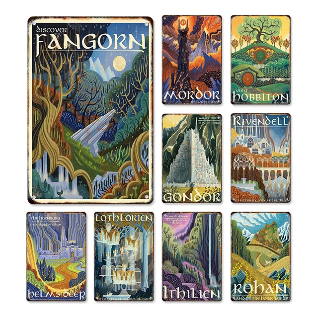 Abstract Ring Art Retro Travel Metal Poster Tin Sign Iron Painting Vintage Film Mordor Castle Lord Magic Plaque Plate Home Decor
