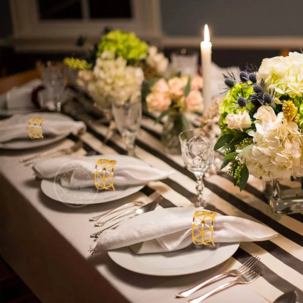 50 Anelli Per Tovaglioli In Foglia Oro - Decorazione Elegante Per Tavola Da Pranzo O Eventi - Foto 7