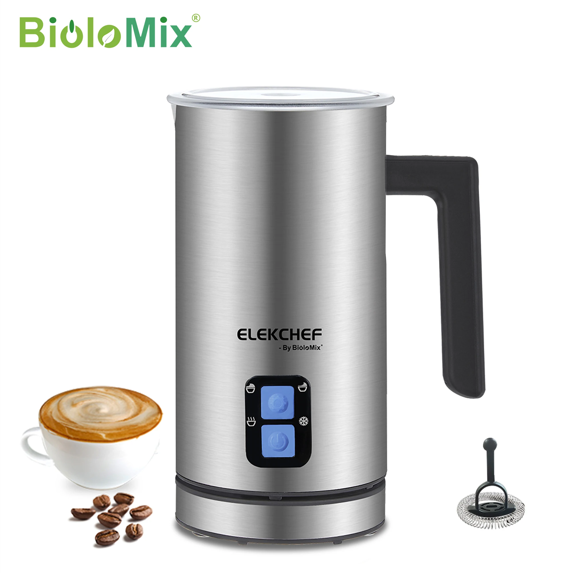 BioloMix 4 en 1 Espumador de Leche para Café Calentador de Leche automático Calentador  de Leche Fría/Caliente Cappuccino Chocolate Proteína en polvo