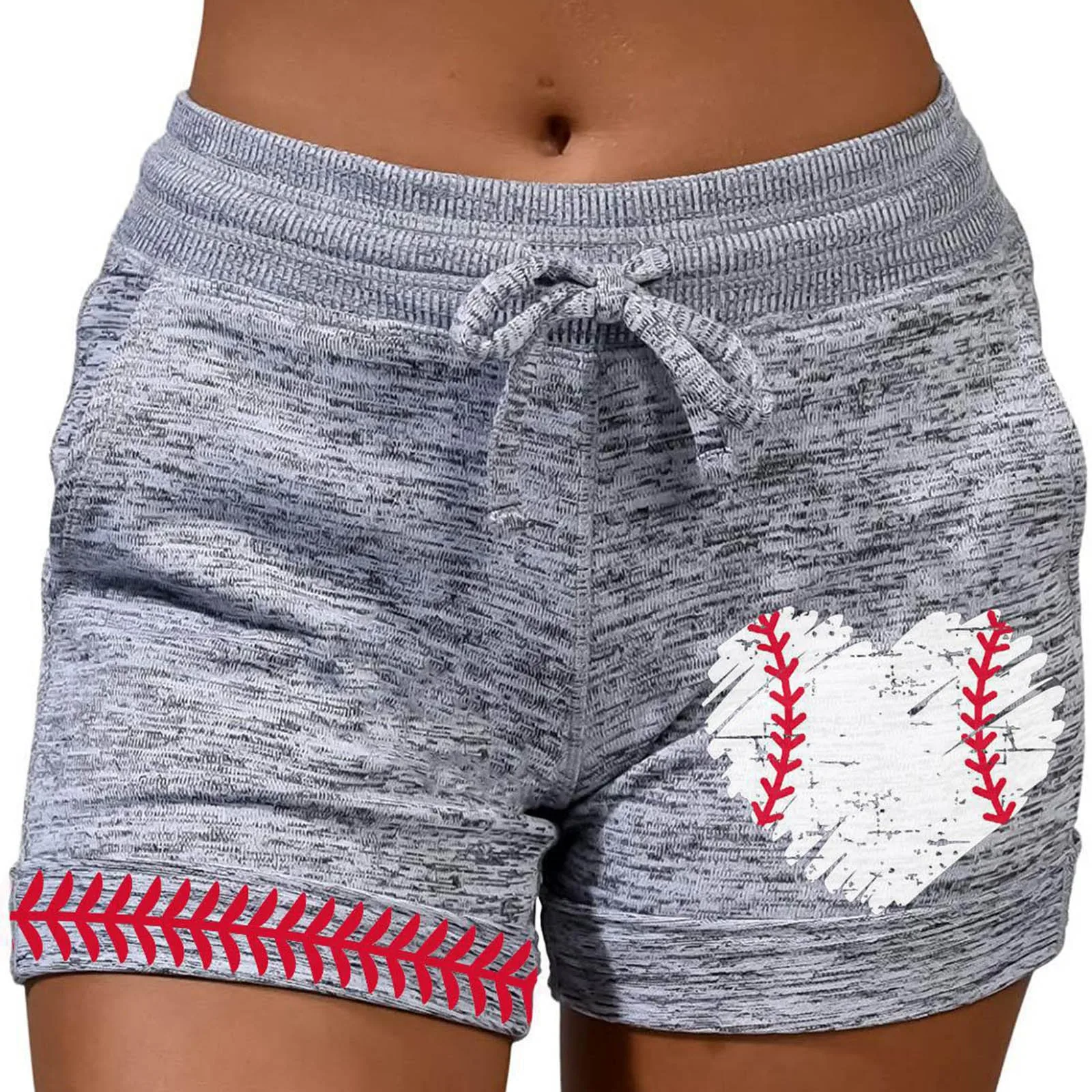 

Casual Shorts Women High Waist Baseball Love Print Drawstring Quick Dry Elastic Sports Shorts Gym Quick Dry Women's Clothing
