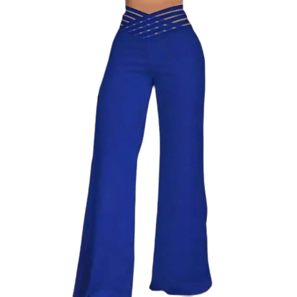 

Commuting Style Trousers Elegant Wide Leg Trousers for Women Stylish Office Lady Pants with Hollow Design High Waistband Women