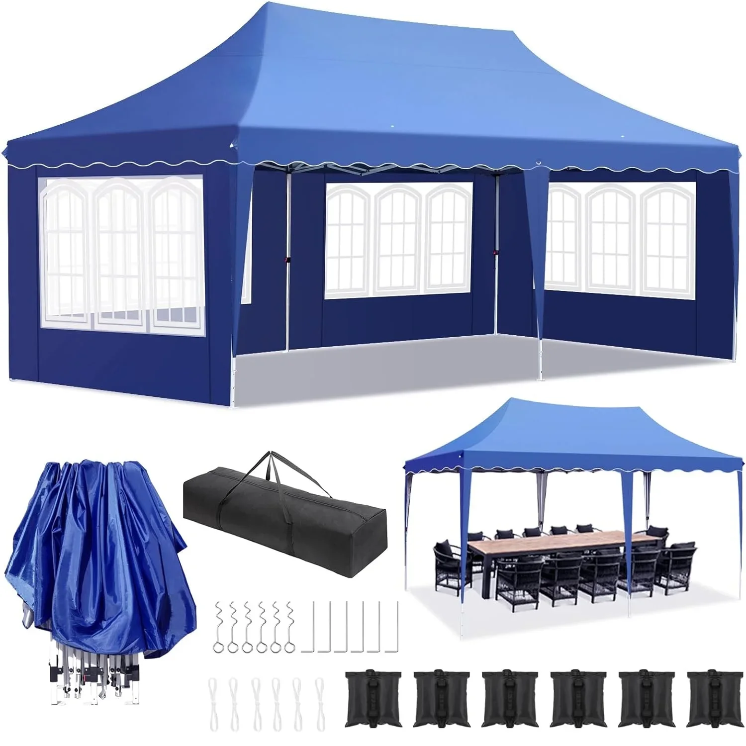 BRIMO Tenda Da Festa Pieghevole 3x4,5 M Impermeabile Con 3 Pannelli Laterali - Telaio In Acciaio, Antivento, Per Eventi E Giardino, Colore Nero