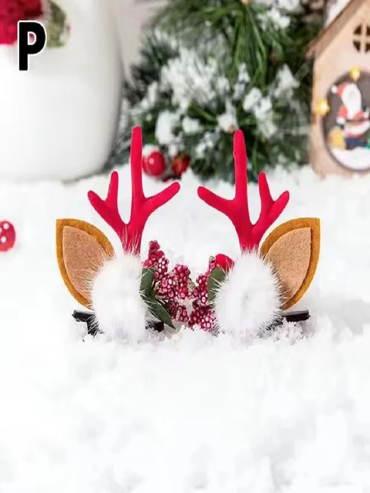 1 Pair Christmas Hair Clips Cartoon Plush Elk Ear Hairpins Santa Snowman Barrette For Kids Women Cosplay Headwear Xmas New Year